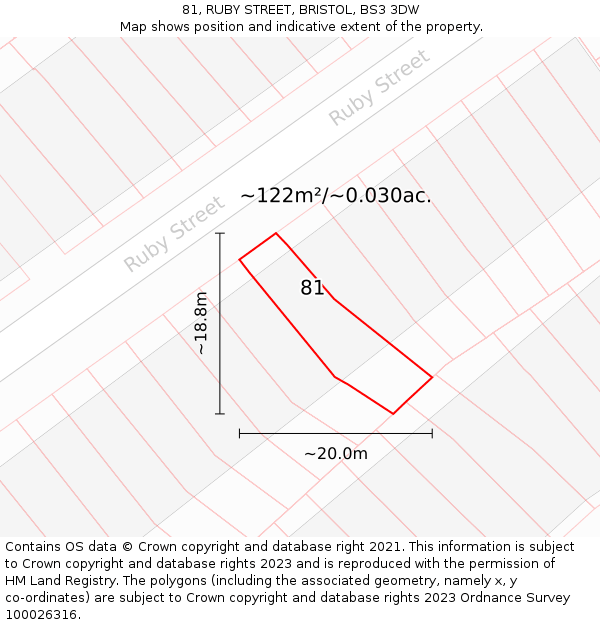 81, RUBY STREET, BRISTOL, BS3 3DW: Plot and title map