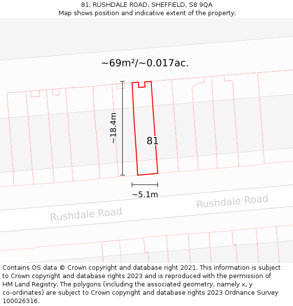 81, RUSHDALE ROAD, SHEFFIELD, S8 9QA: Plot and title map
