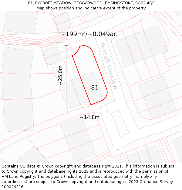 81, RYCROFT MEADOW, BEGGARWOOD, BASINGSTOKE, RG22 4QE: Plot and title map