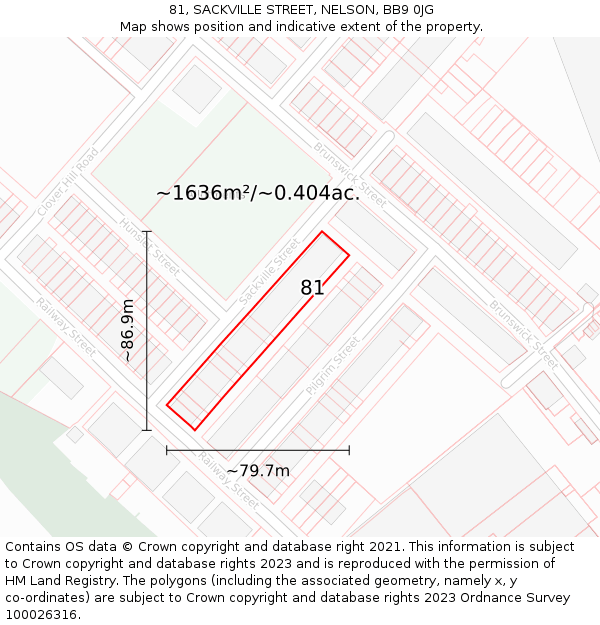 81, SACKVILLE STREET, NELSON, BB9 0JG: Plot and title map