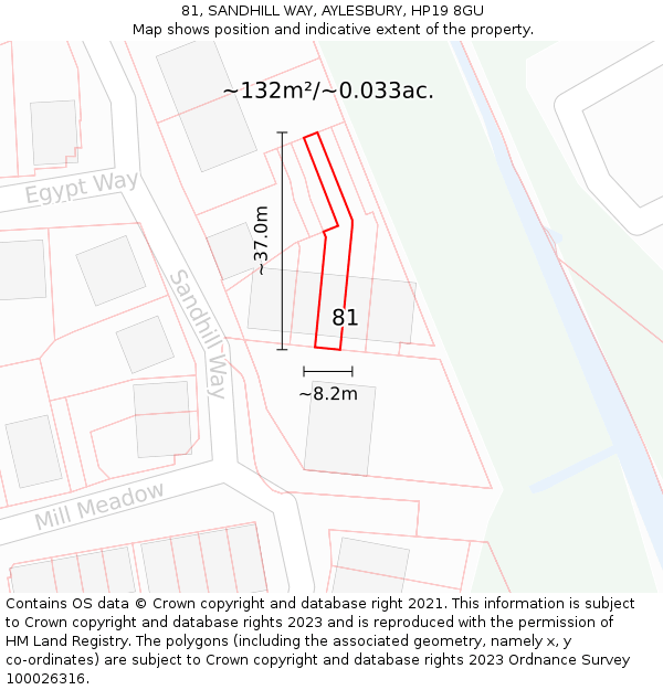 81, SANDHILL WAY, AYLESBURY, HP19 8GU: Plot and title map