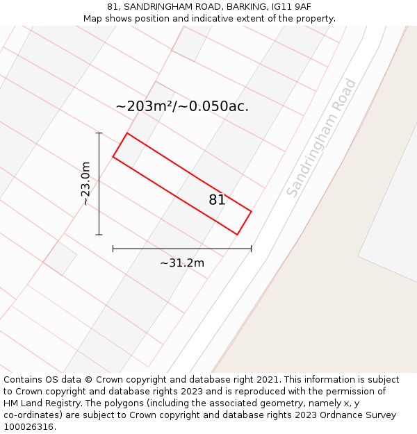 81, SANDRINGHAM ROAD, BARKING, IG11 9AF: Plot and title map