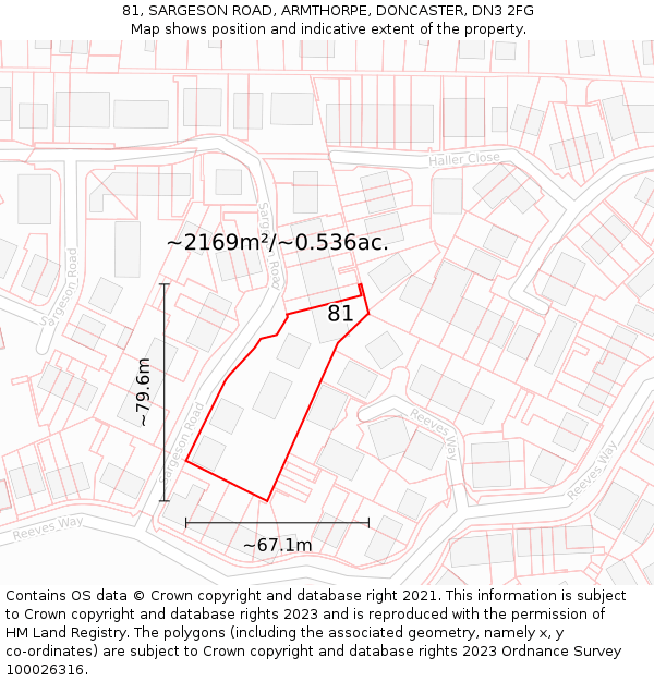 81, SARGESON ROAD, ARMTHORPE, DONCASTER, DN3 2FG: Plot and title map