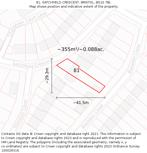 81, SATCHFIELD CRESCENT, BRISTOL, BS10 7BL: Plot and title map