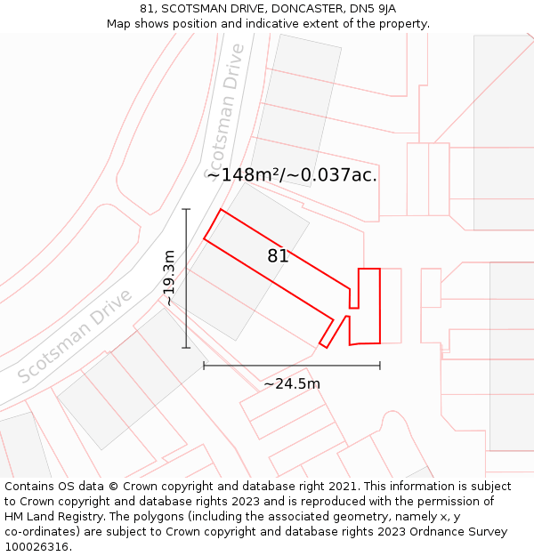 81, SCOTSMAN DRIVE, DONCASTER, DN5 9JA: Plot and title map
