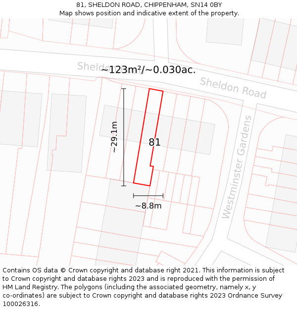 81, SHELDON ROAD, CHIPPENHAM, SN14 0BY: Plot and title map