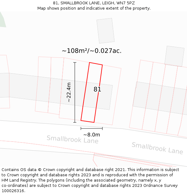 81, SMALLBROOK LANE, LEIGH, WN7 5PZ: Plot and title map