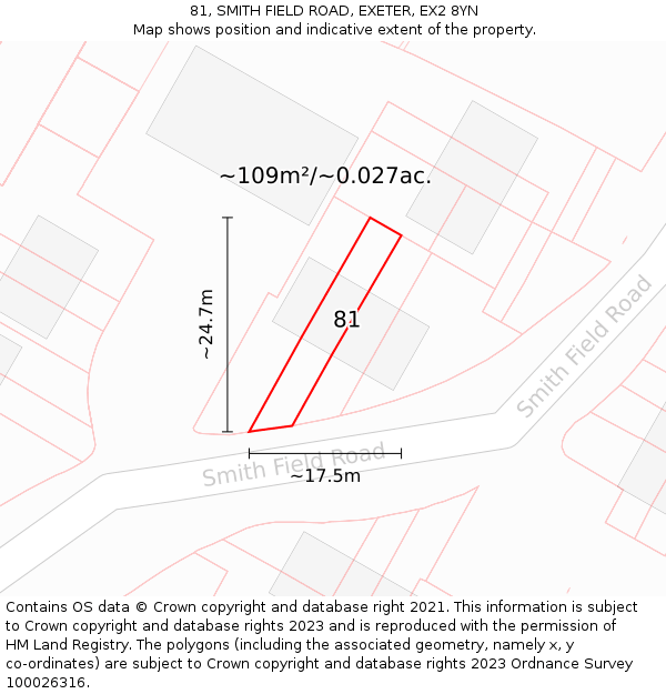 81, SMITH FIELD ROAD, EXETER, EX2 8YN: Plot and title map