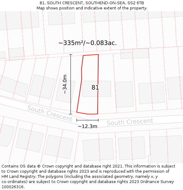 81, SOUTH CRESCENT, SOUTHEND-ON-SEA, SS2 6TB: Plot and title map