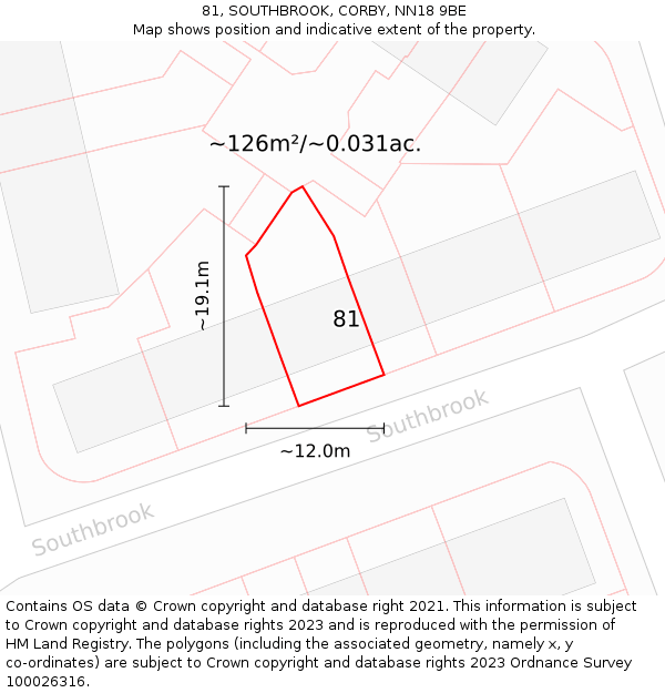 81, SOUTHBROOK, CORBY, NN18 9BE: Plot and title map