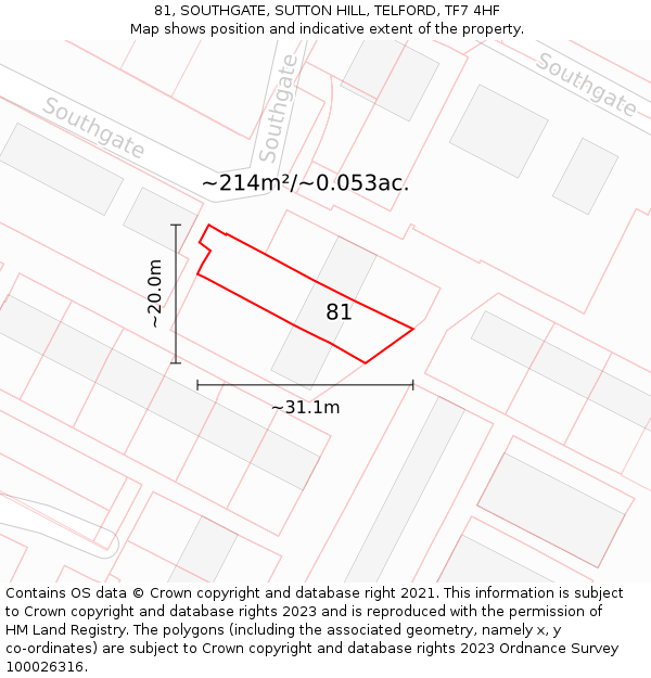 81, SOUTHGATE, SUTTON HILL, TELFORD, TF7 4HF: Plot and title map