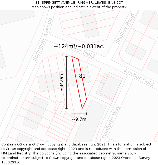 81, SPRINGETT AVENUE, RINGMER, LEWES, BN8 5QT: Plot and title map