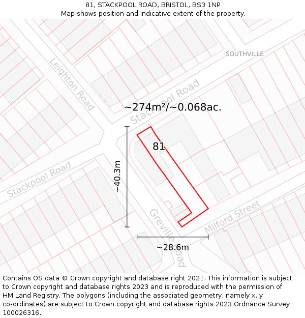 81, STACKPOOL ROAD, BRISTOL, BS3 1NP: Plot and title map