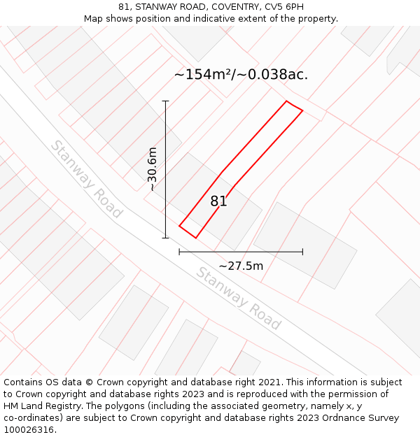 81, STANWAY ROAD, COVENTRY, CV5 6PH: Plot and title map