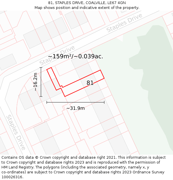 81, STAPLES DRIVE, COALVILLE, LE67 4GN: Plot and title map