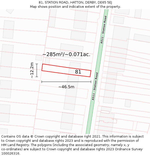 81, STATION ROAD, HATTON, DERBY, DE65 5EJ: Plot and title map
