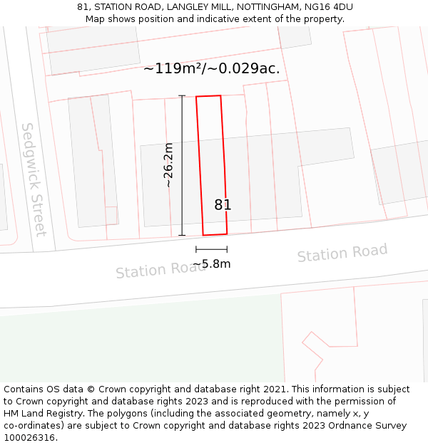 81, STATION ROAD, LANGLEY MILL, NOTTINGHAM, NG16 4DU: Plot and title map