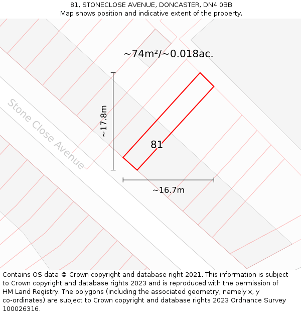 81, STONECLOSE AVENUE, DONCASTER, DN4 0BB: Plot and title map