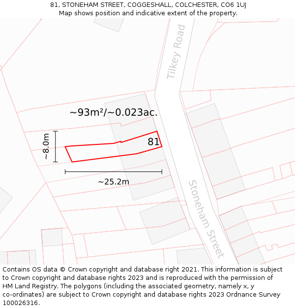 81, STONEHAM STREET, COGGESHALL, COLCHESTER, CO6 1UJ: Plot and title map