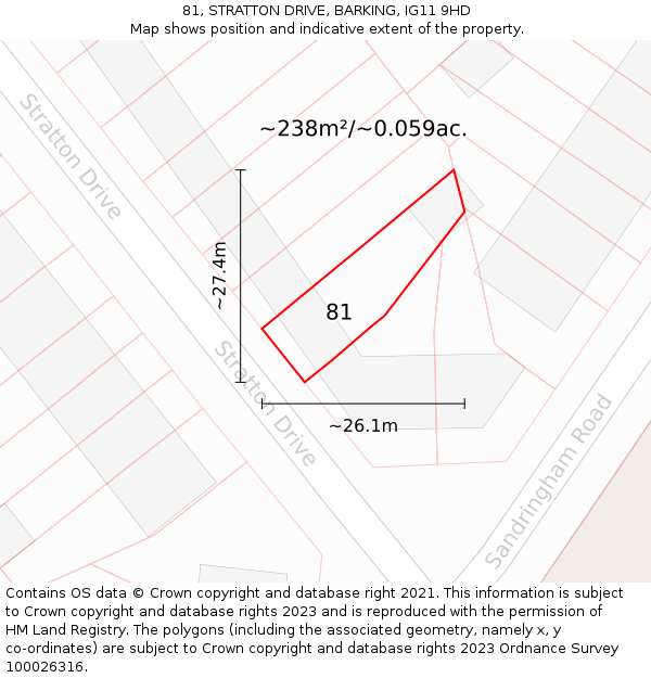 81, STRATTON DRIVE, BARKING, IG11 9HD: Plot and title map