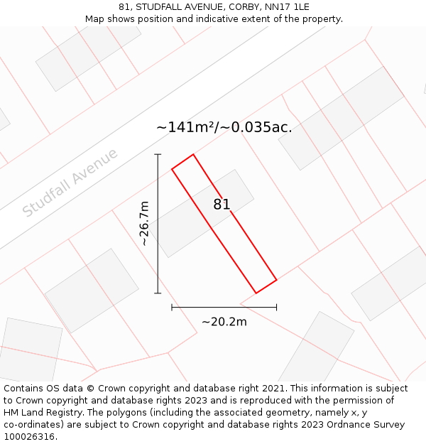 81, STUDFALL AVENUE, CORBY, NN17 1LE: Plot and title map