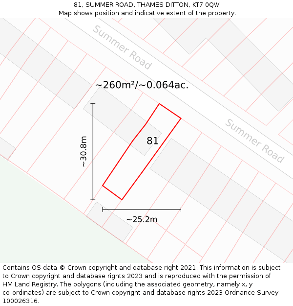 81, SUMMER ROAD, THAMES DITTON, KT7 0QW: Plot and title map