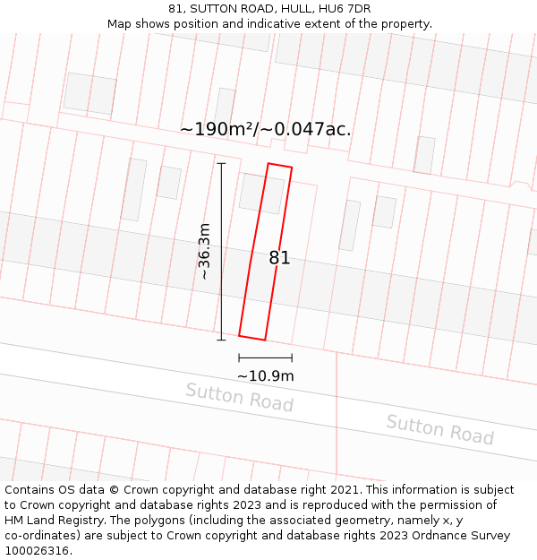 81, SUTTON ROAD, HULL, HU6 7DR: Plot and title map