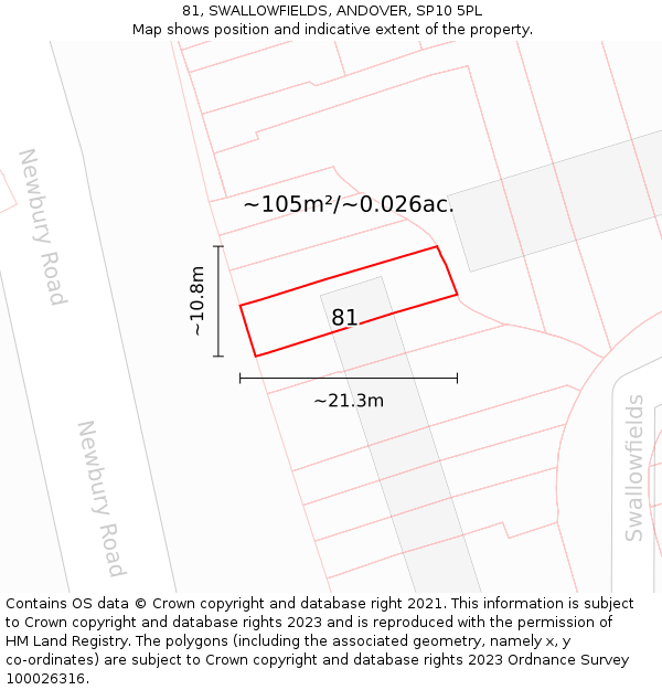81, SWALLOWFIELDS, ANDOVER, SP10 5PL: Plot and title map