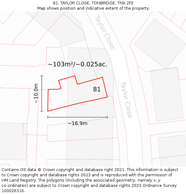81, TAYLOR CLOSE, TONBRIDGE, TN9 2FE: Plot and title map