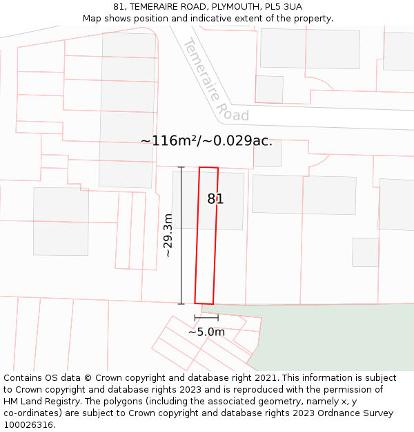 81, TEMERAIRE ROAD, PLYMOUTH, PL5 3UA: Plot and title map