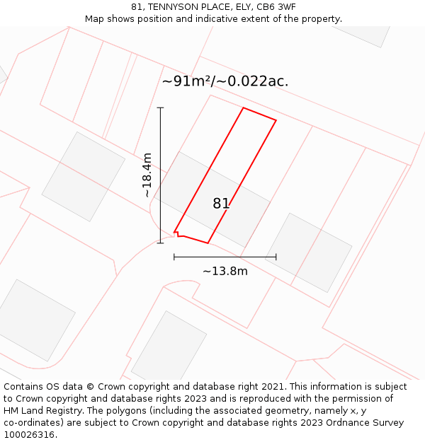 81, TENNYSON PLACE, ELY, CB6 3WF: Plot and title map