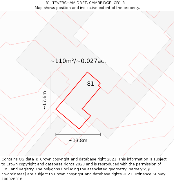 81, TEVERSHAM DRIFT, CAMBRIDGE, CB1 3LL: Plot and title map