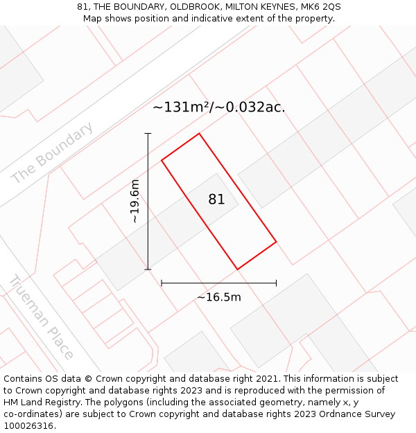81, THE BOUNDARY, OLDBROOK, MILTON KEYNES, MK6 2QS: Plot and title map