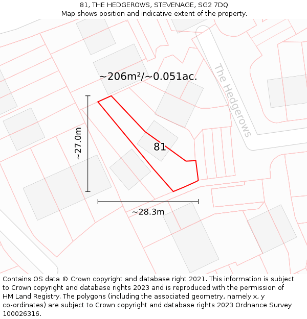 81, THE HEDGEROWS, STEVENAGE, SG2 7DQ: Plot and title map