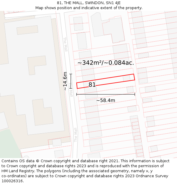 81, THE MALL, SWINDON, SN1 4JE: Plot and title map
