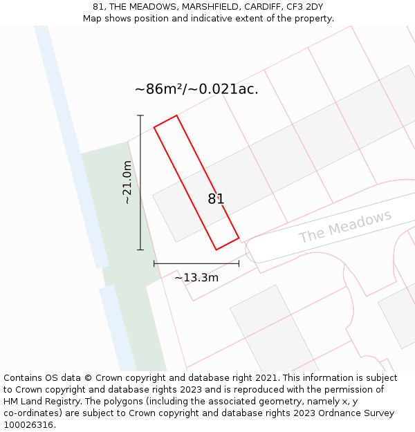 81, THE MEADOWS, MARSHFIELD, CARDIFF, CF3 2DY: Plot and title map