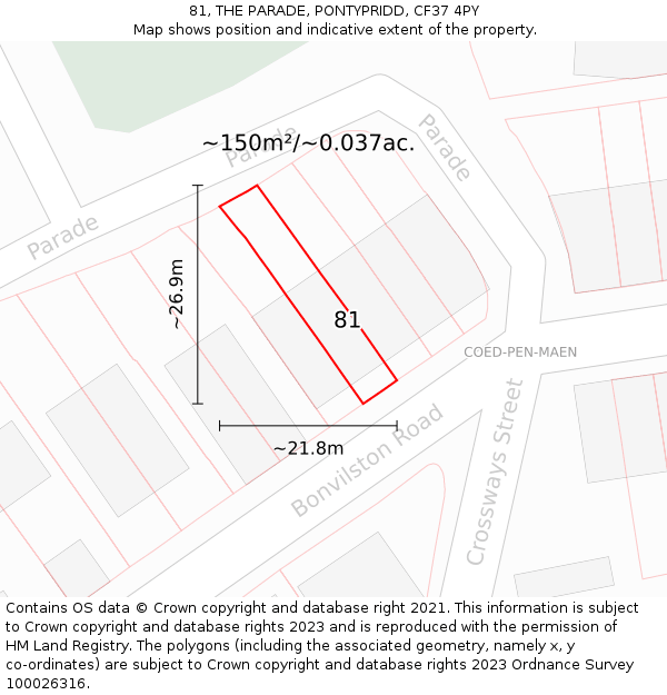 81, THE PARADE, PONTYPRIDD, CF37 4PY: Plot and title map