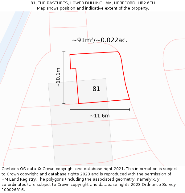 81, THE PASTURES, LOWER BULLINGHAM, HEREFORD, HR2 6EU: Plot and title map