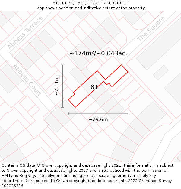 81, THE SQUARE, LOUGHTON, IG10 3FE: Plot and title map