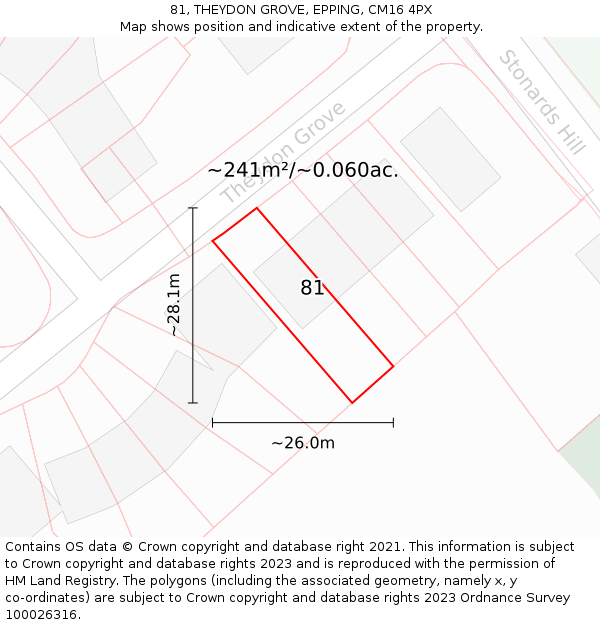 81, THEYDON GROVE, EPPING, CM16 4PX: Plot and title map
