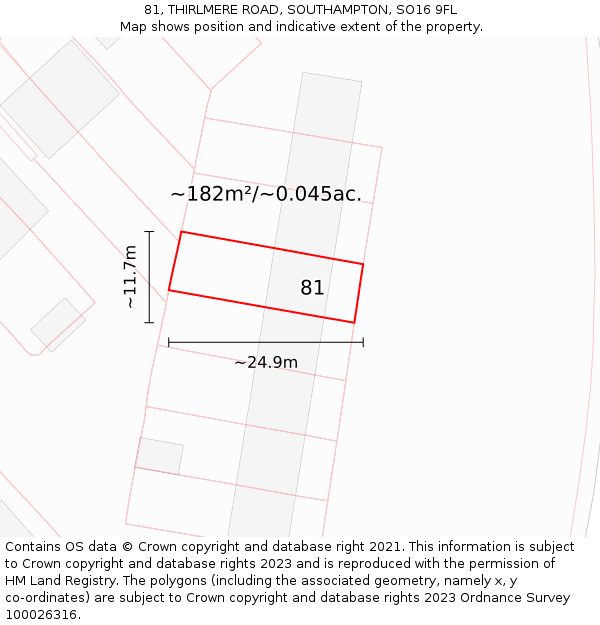81, THIRLMERE ROAD, SOUTHAMPTON, SO16 9FL: Plot and title map