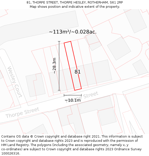 81, THORPE STREET, THORPE HESLEY, ROTHERHAM, S61 2RP: Plot and title map