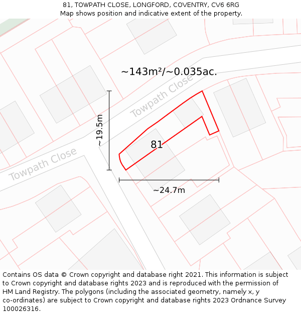 81, TOWPATH CLOSE, LONGFORD, COVENTRY, CV6 6RG: Plot and title map