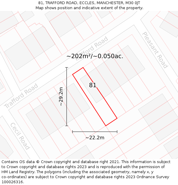 81, TRAFFORD ROAD, ECCLES, MANCHESTER, M30 0JT: Plot and title map