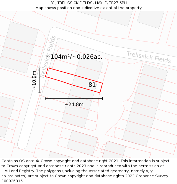 81, TRELISSICK FIELDS, HAYLE, TR27 6PH: Plot and title map