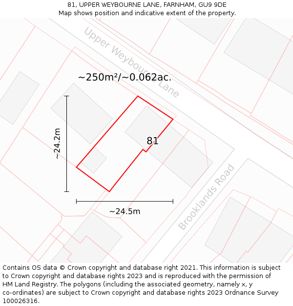81, UPPER WEYBOURNE LANE, FARNHAM, GU9 9DE: Plot and title map