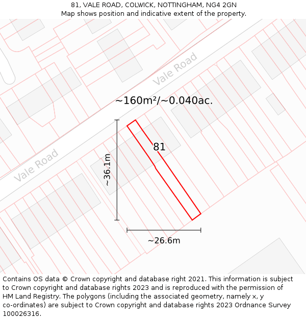 81, VALE ROAD, COLWICK, NOTTINGHAM, NG4 2GN: Plot and title map