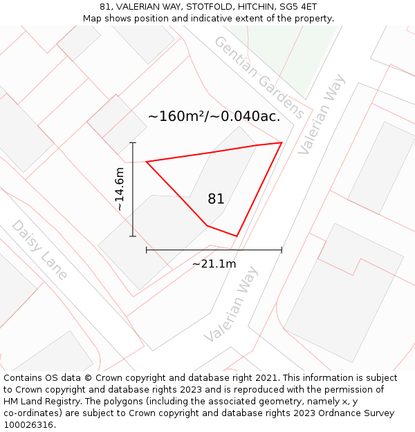 81, VALERIAN WAY, STOTFOLD, HITCHIN, SG5 4ET: Plot and title map