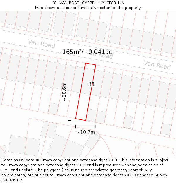 81, VAN ROAD, CAERPHILLY, CF83 1LA: Plot and title map