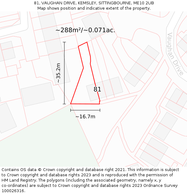 81, VAUGHAN DRIVE, KEMSLEY, SITTINGBOURNE, ME10 2UB: Plot and title map